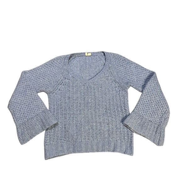 Anthropologie Sweaters - MOTH Chunky Knit Perwinkle Blue‎ Sweater Women's MediumBell Sleeves Mohair Wool
